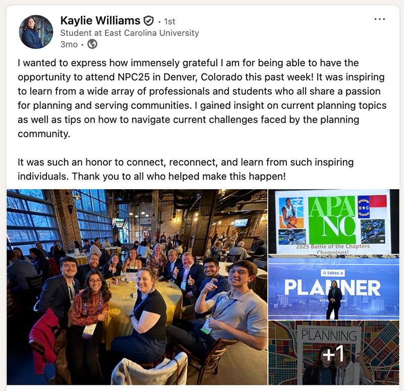 Kaylie William's Linkedin post